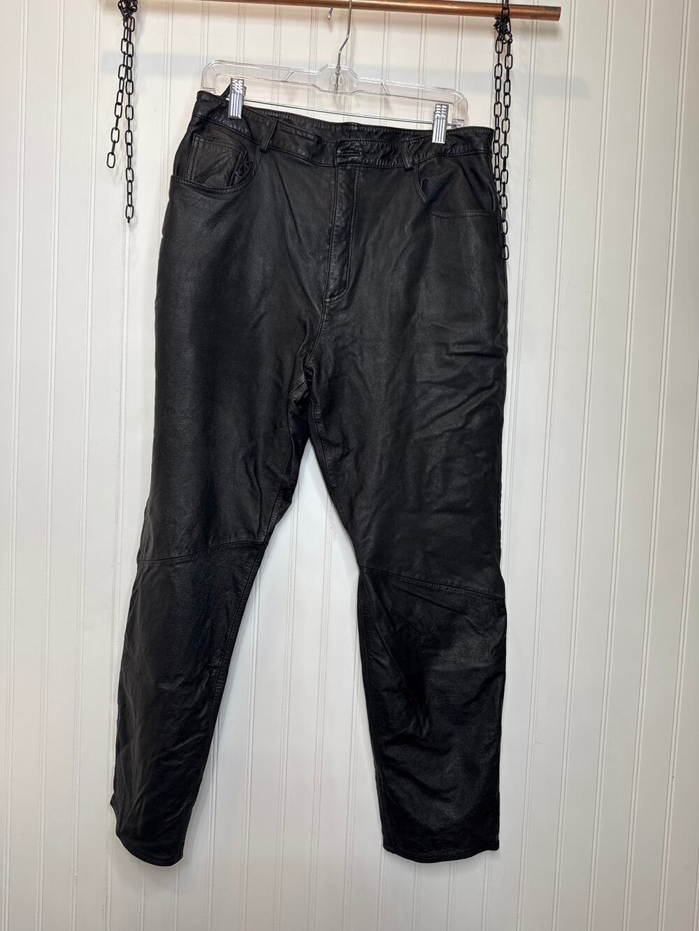 Lew Magram Womens Pants Leather Biker Grunge Black Lined Straight Leg Size 16